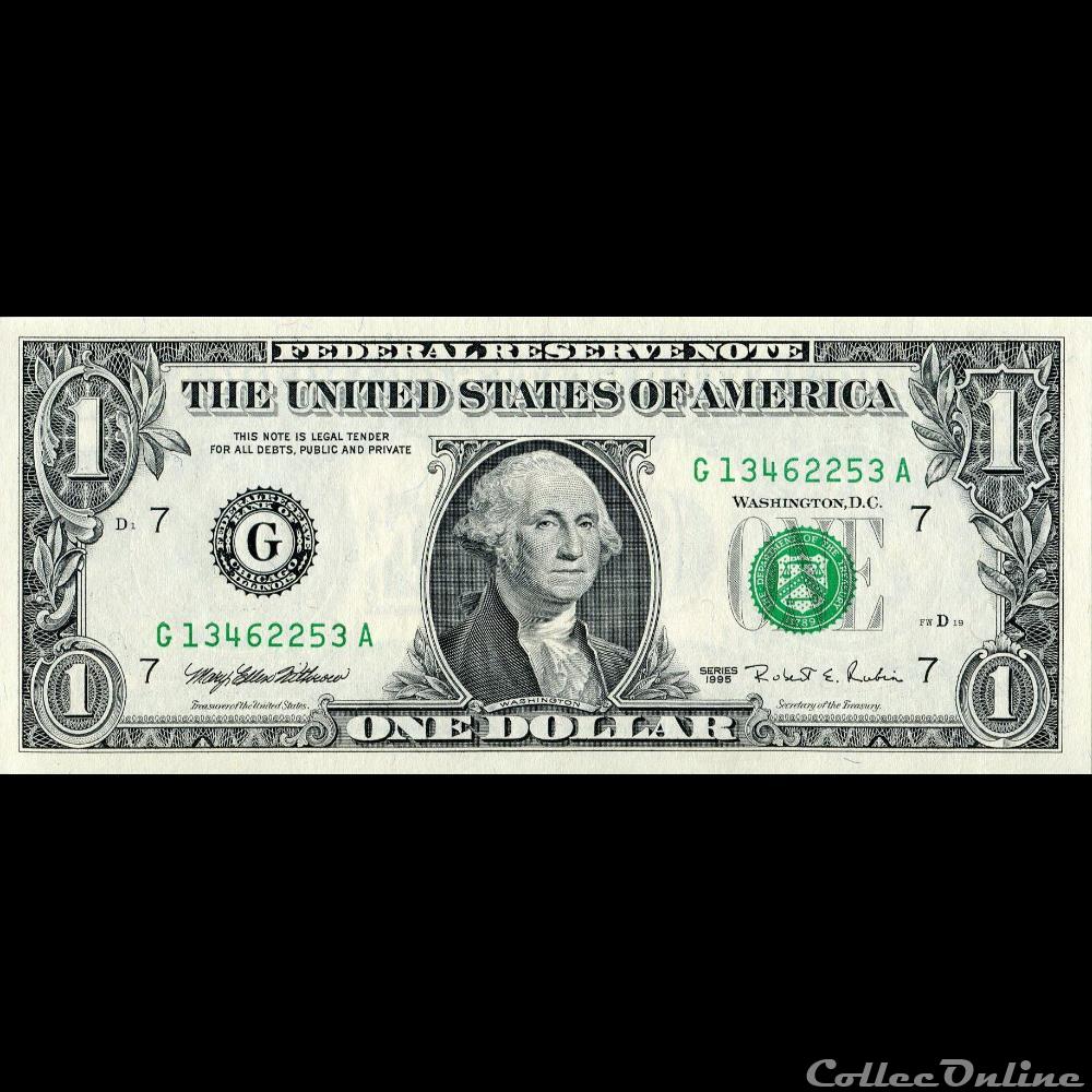 G- 1$ Federal Reserve Notes - Small Size 1995 Series billet amerique du nord etat uni g 1 federal reserve notes small size 1995 series