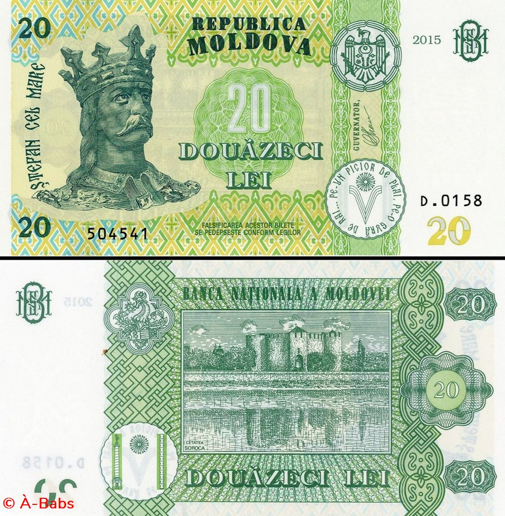 MOLDAVIE - PICK 023 b - 20 LEI - 2015 billets europe moldavie pick 023 b 20 lei 2015