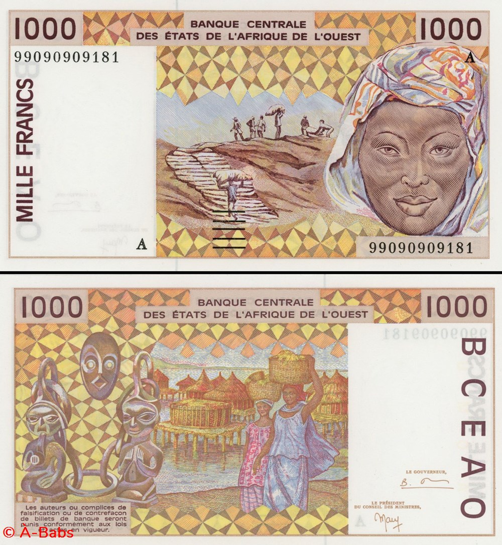 B.C.E.A.O - FRANCS CFA - CÔTE d'IVOIRE - LETTRE A - 1000 FRANCS - PICK 111 A i billets afrique benin b c e a o francs cfa cote ivoire lettre a 1000 francs pick 111 a i