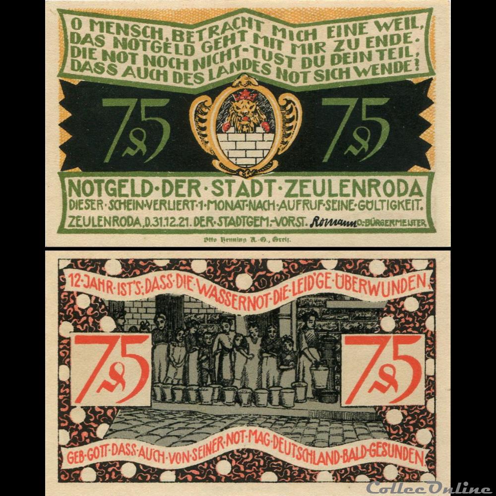 Zeulenroda 75 pfennig monnaie monde allemagne zeulenroda 75 pfennig
