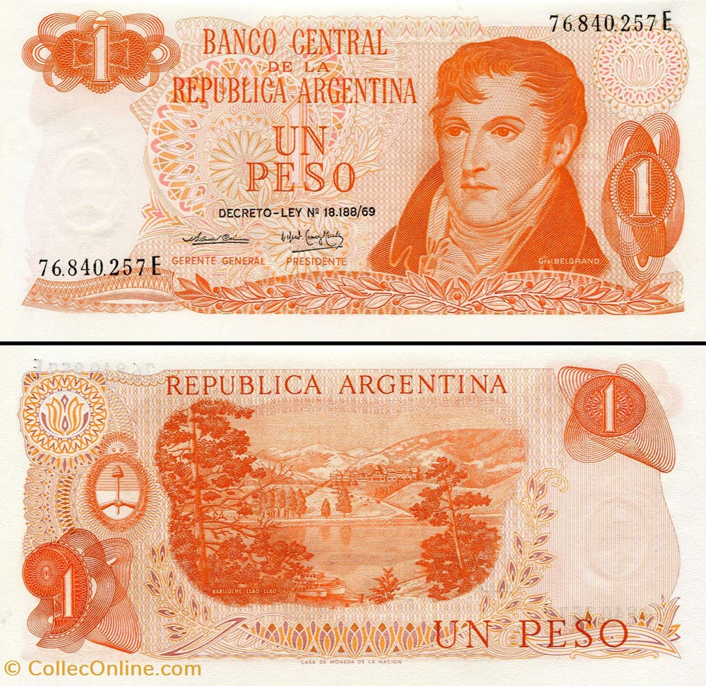 billets amerique du sud argentine pick 293 a 1 peso 1974