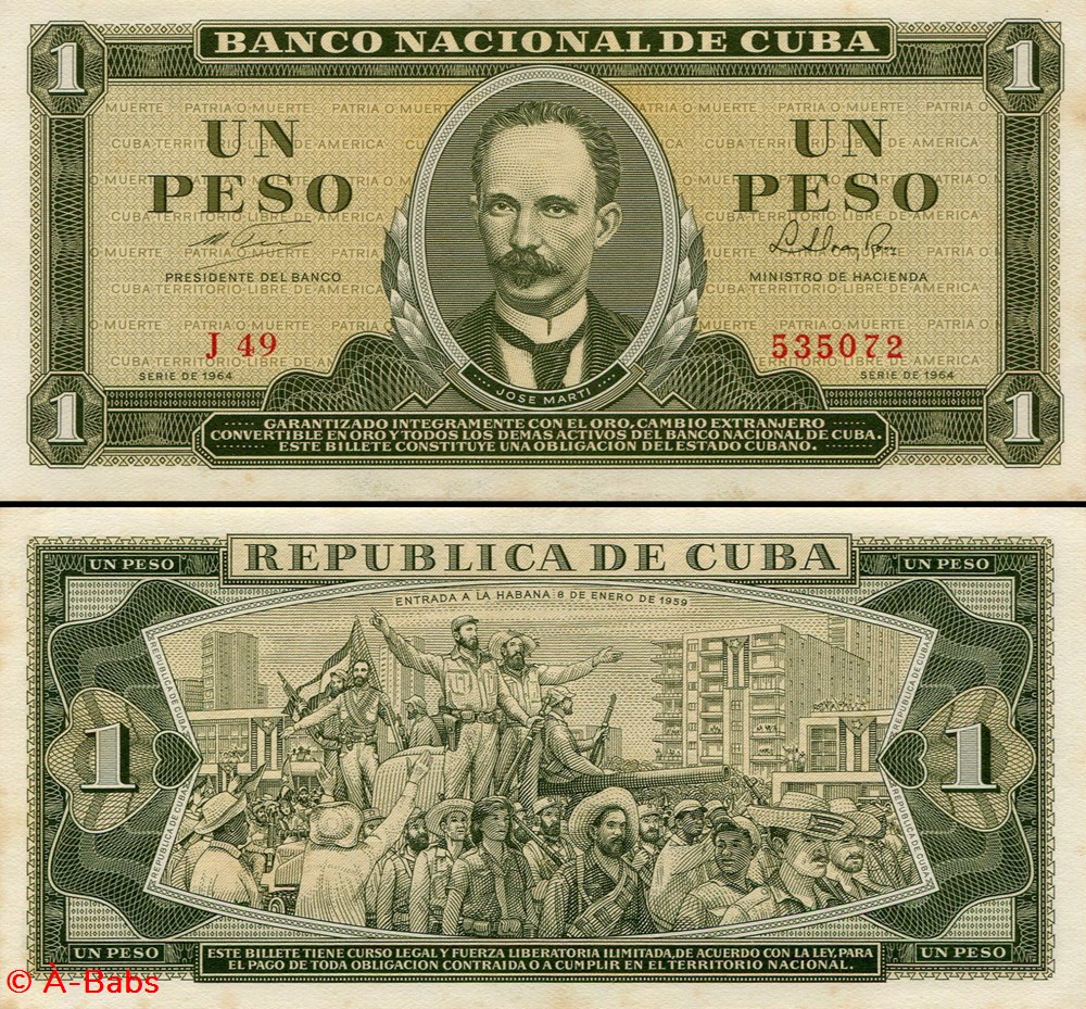 CUBA - PICK 094b - 1 PESO - 1964 billets amerique centrale et caraibes cuba pick 094b 1 peso 1964