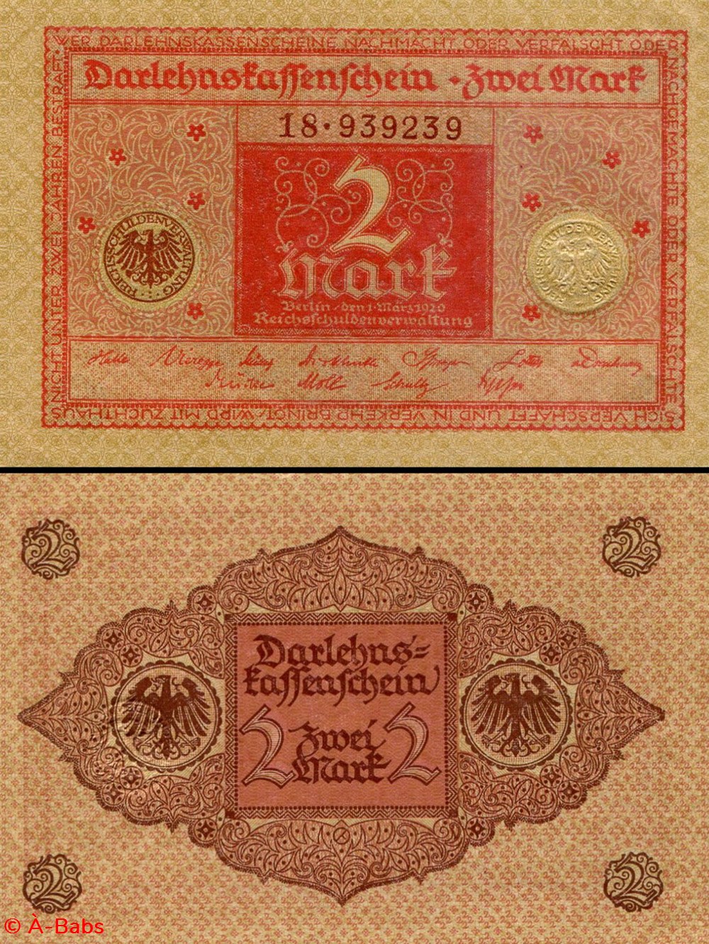 ALLEMAGNE - PICK 059 - 2 MARK - 1920 billets europe allemagne pick 059 2 mark 1920