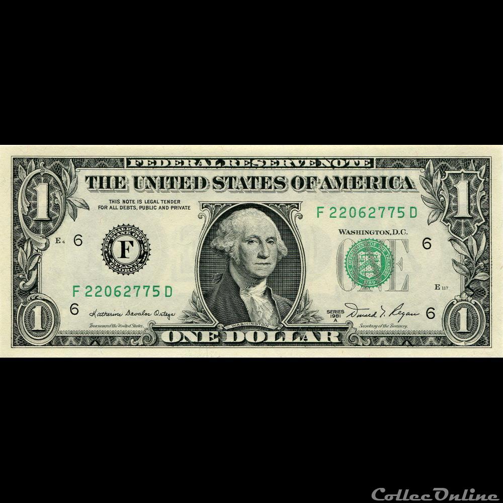 F- 1$ Federal Reserve Notes - Small Size 1981A Series billet amerique du nord etat uni f 1 federal reserve notes small size 1981a series