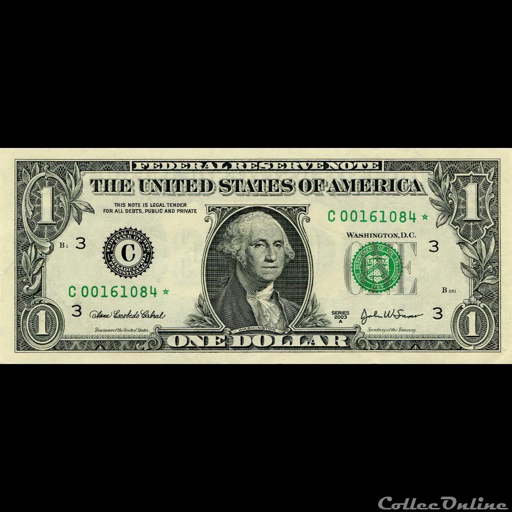 C- 1$ Federal Reserve Notes - Small Size 2003A Series billet amerique du nord etat uni c 1 federal reserve notes small size 2003a series