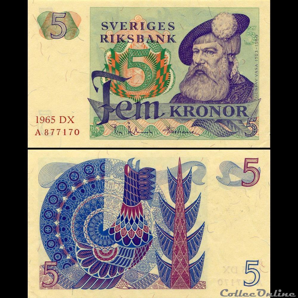 SUÈDE - PICK 51a1 - 5 KRONOR - 1965 billet europe suede pick 51a1 5 kronor 1965