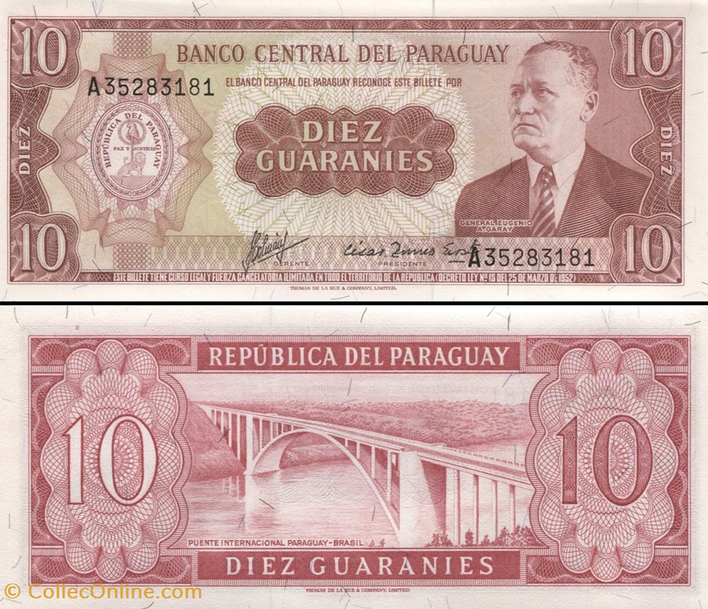PARAGUAY - PICK 196 b - 10 GUARANIES - 1963 billets amerique du sud paraguay pick 196 b 10 guaranies 1963