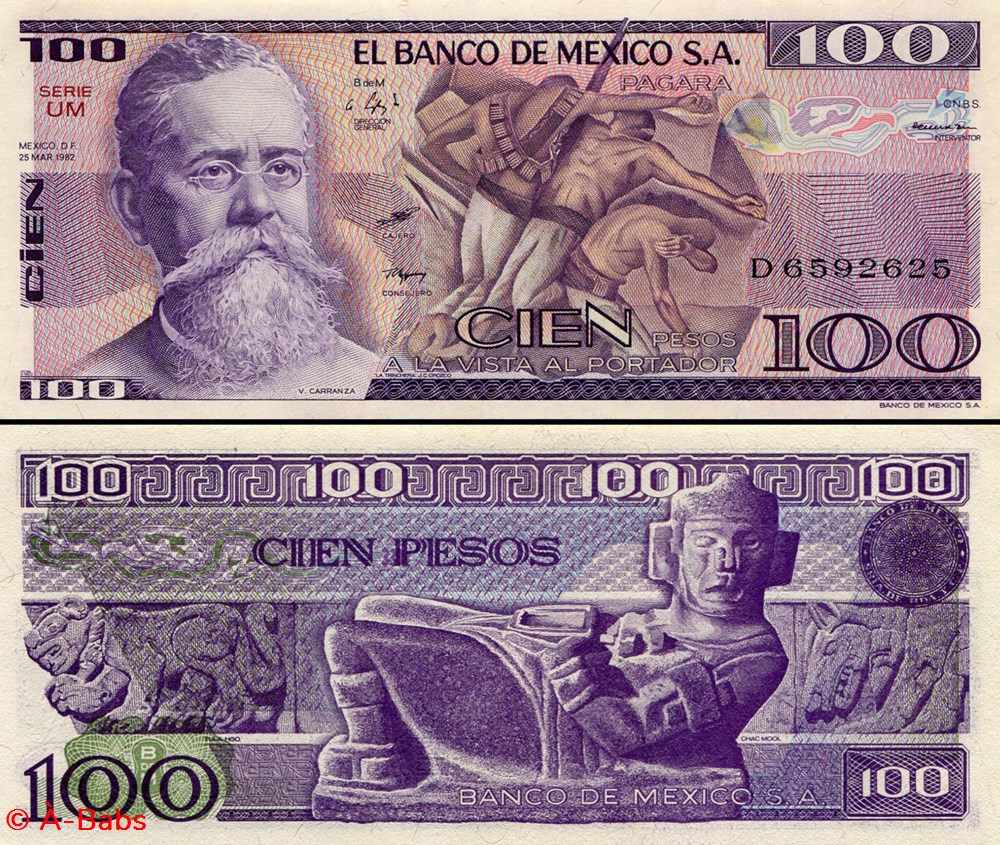 MEXIQUE - PICK 074c.UM - 100 PESOS - 1982 billets amerique du nord mexique pick 074c um 100 pesos 1982
