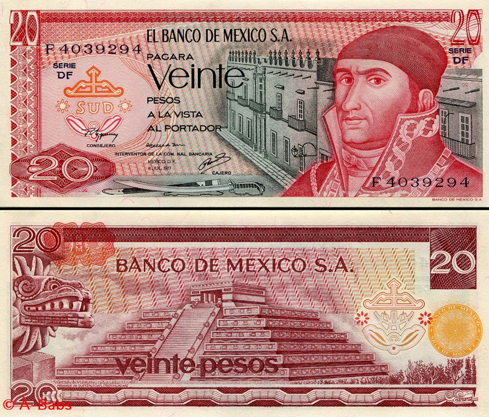 MEXIQUE - PICK 064d3 - 20 PESOS - 1977 billets amerique du nord mexique pick 064d3 20 pesos 1977