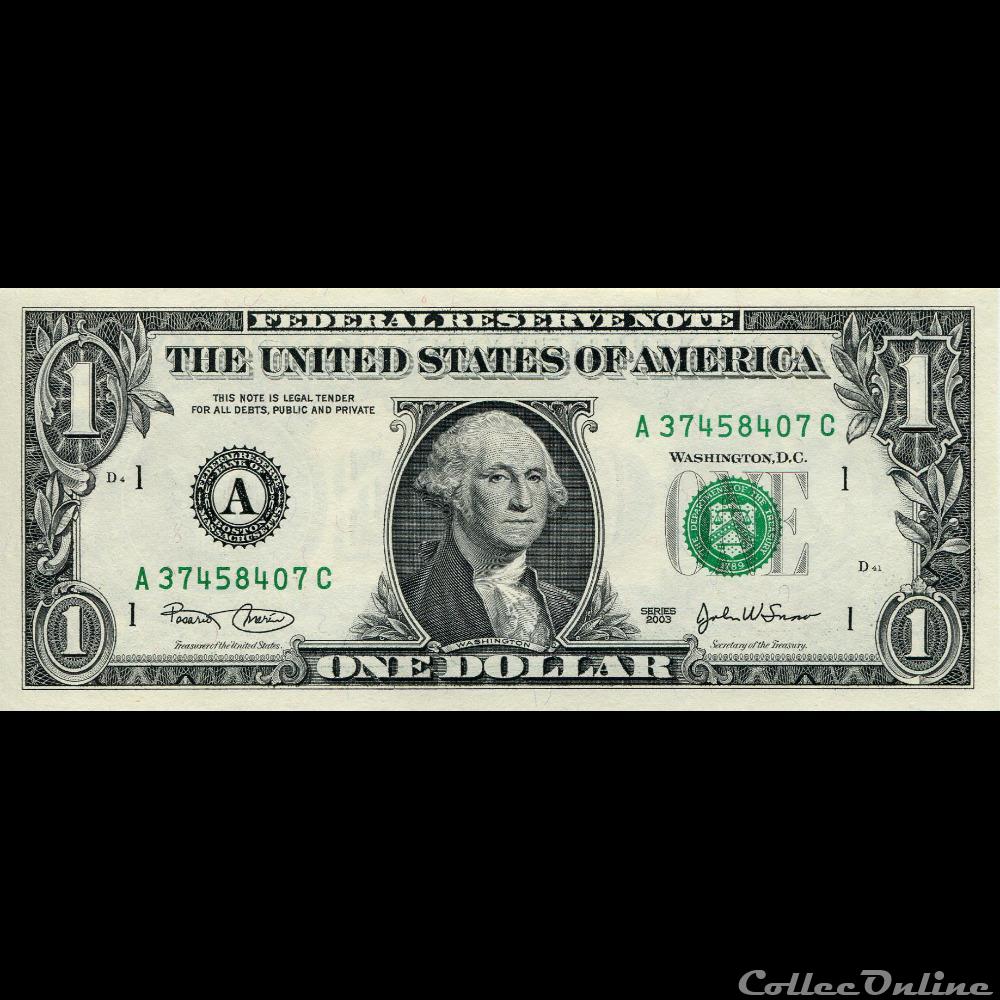 billets amerique du nord etats unis a 1 federal reserve notes small size 2003 series