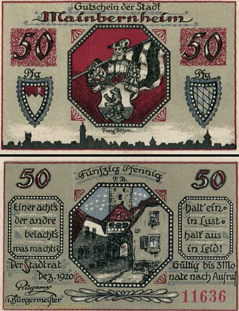 billet europe allemagne mainbernheim 50 pfennig