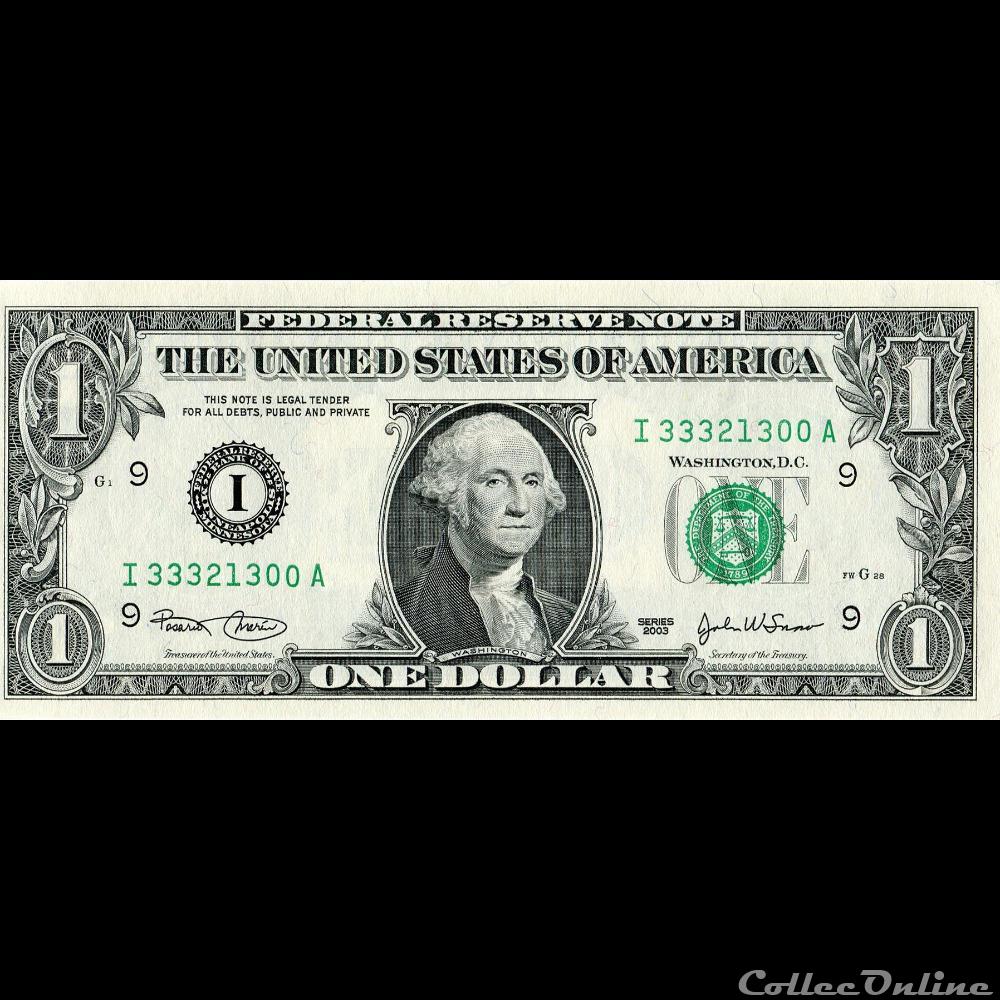 I- 1$ Federal Reserve Notes - Small Size 2003 Series billet amerique du nord etat uni i 1 federal reserve notes small size 2003 series