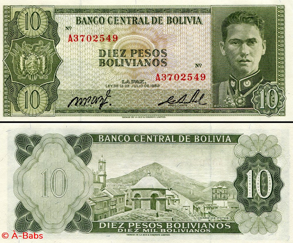 billets amerique du sud bolivie pick 154 a 1 10 pesos bolivianos 1962