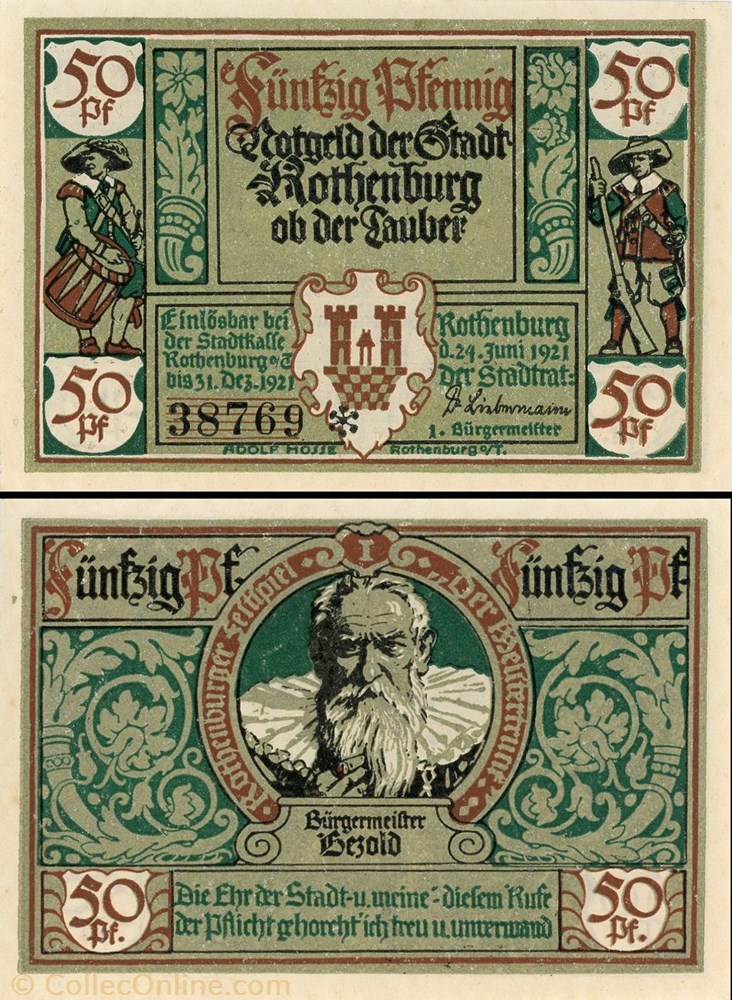 billet europe allemagne rothenburg ob der tauber 50 pfennig 2b 1 6