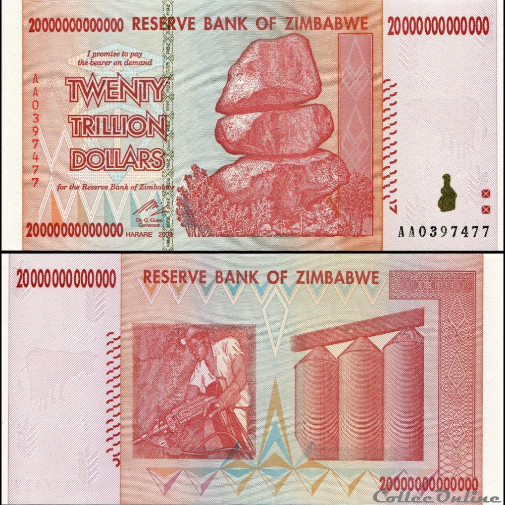 billet afrique zimbabwe pick 089a 20 000 000 000 000 dollars 2008