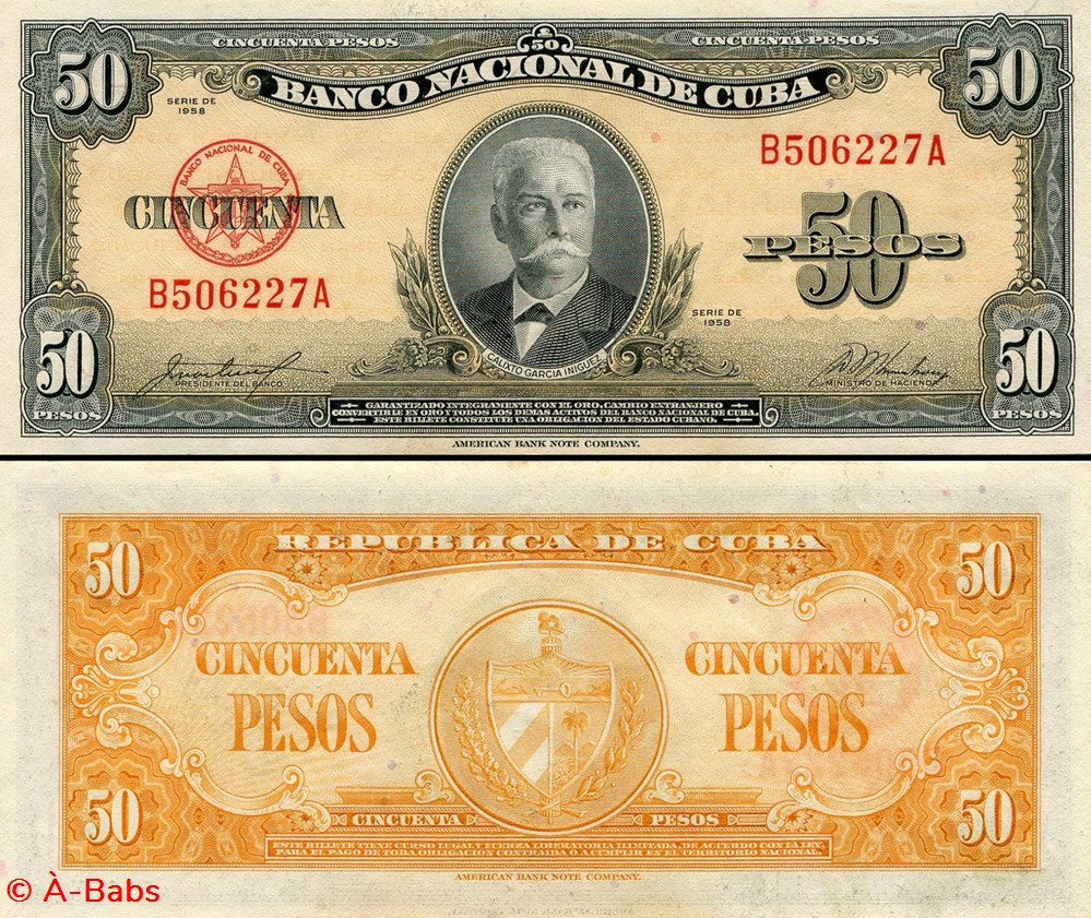 CUBA - PICK 081b - 50 PESOS - 1958 billets amerique centrale et caraibes cuba pick 081b 50 pesos 1958