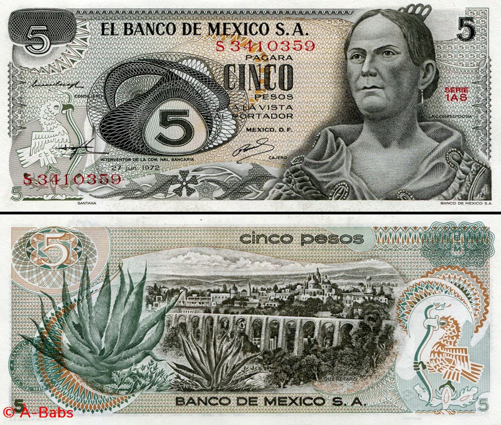 billets amerique du nord mexique pick 062 serie 1as 5 pesos 1972