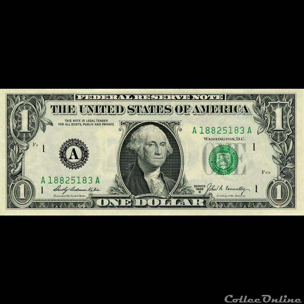 A- 1$ Federal Reserve Notes - Small Size 1969B Series billets amerique du nord etats unis a 1 federal reserve notes small size 1969b series