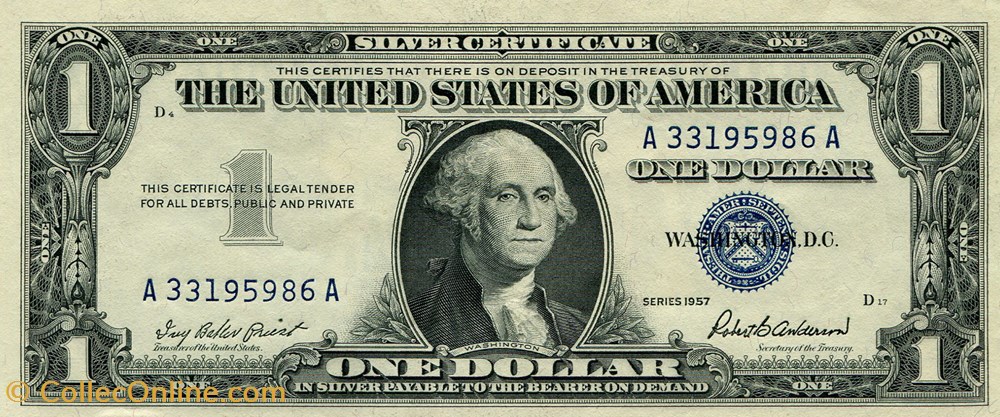 $1 SILVER CERTIFICATE SERIES 1957 billets amerique du nord etats unis 1 silver certificate series 1957