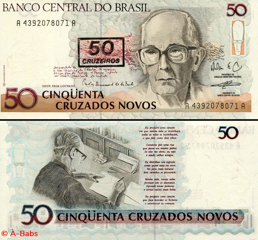 BRÉSIL - PICK 223 - 50 CRUZEIROS SUR 50 CRUZADOS NOVOS - 1991 billets amerique du sud bresil pick 223 50 cruzeiros sur 50 cruzados novos 1991