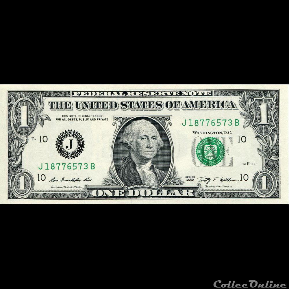 J- 1$ Federal Reserve Notes - Small Size 2009 Series billet amerique du nord etat uni j 1 federal reserve notes small size 2009 series