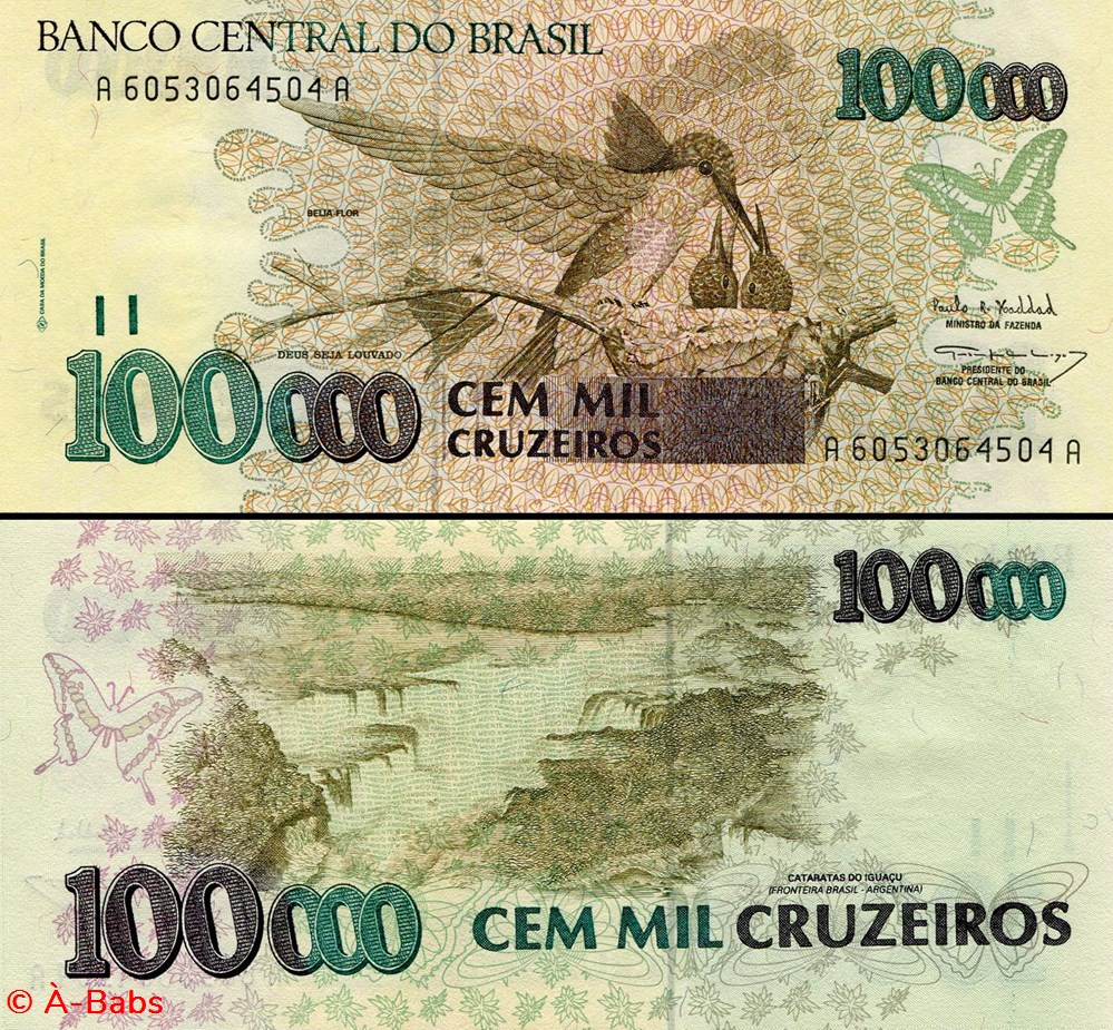 billets amerique du sud bresil pick 235b 100 000 cruzeiros 1993