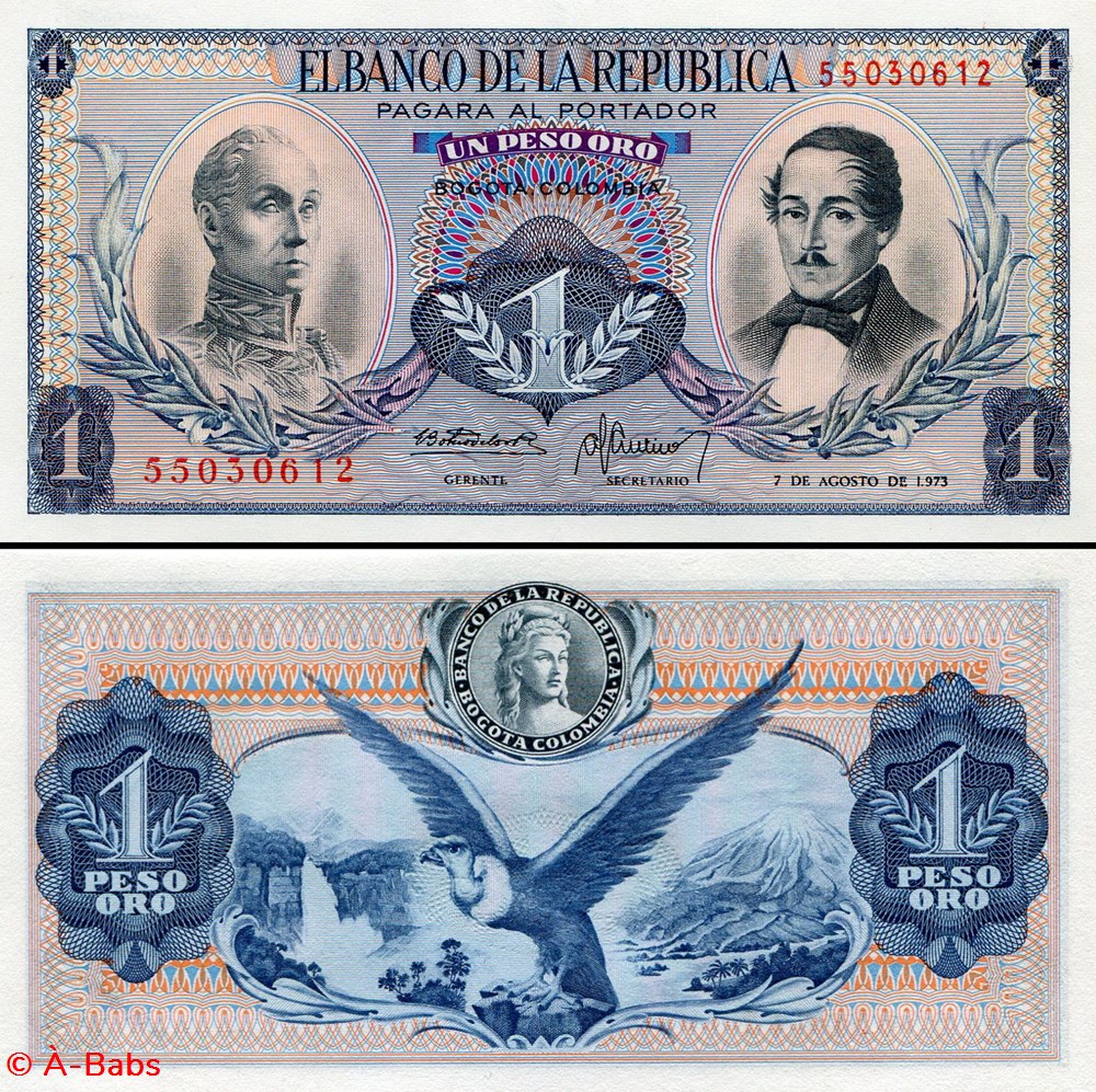 billets amerique du sud colombie pick 404 e 5 1 peso de oro colombien 1973