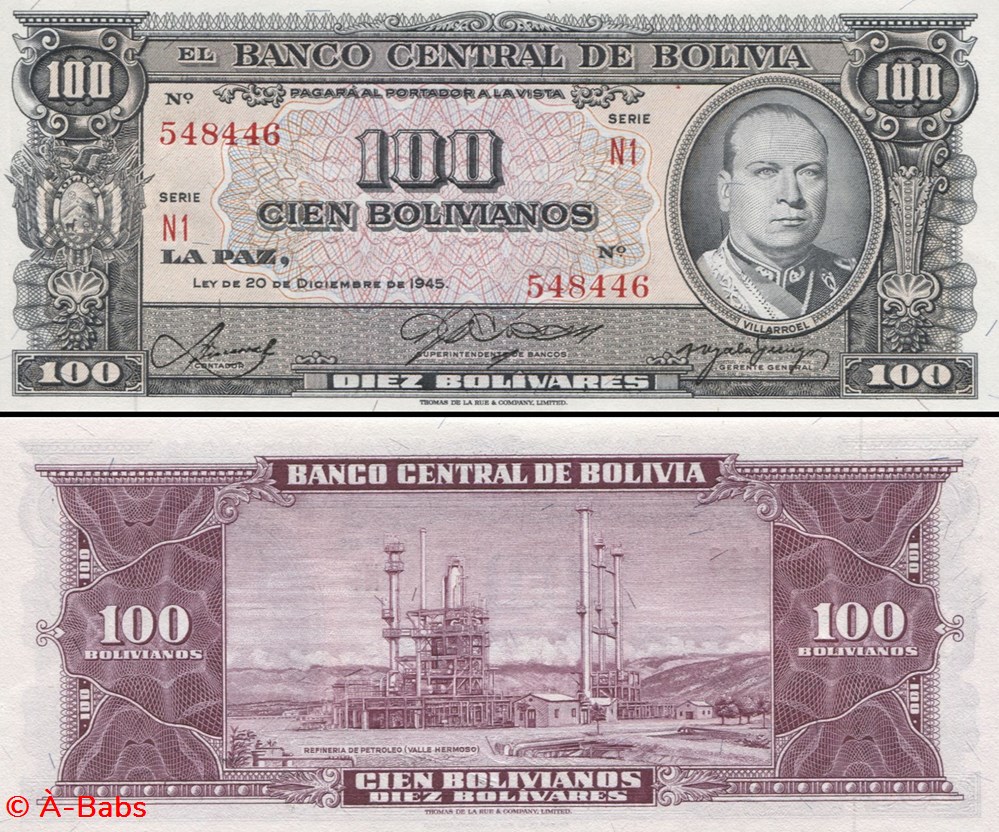 BOLIVIE - PICK 147 A 3 - 100 PESOS BOLIVIANOS - 1945 billets amerique du sud bolivie pick 147 a 3 100 pesos bolivianos 1945