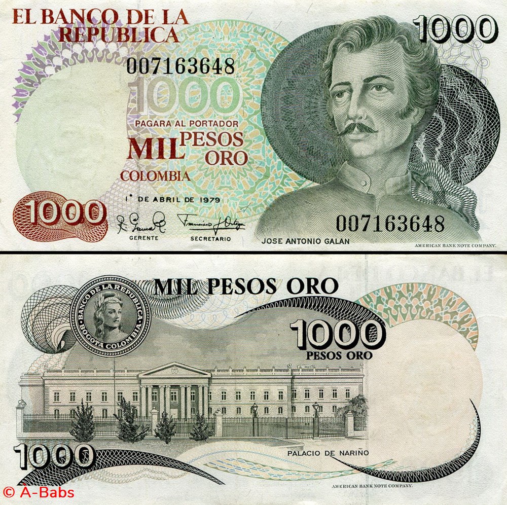 COLOMBIE - PICK 421 a - 1000 PESOS DE ORO COLOMBIEN - 1979 billets amerique du sud colombie pick 421 a 1000 pesos de oro colombien 1979