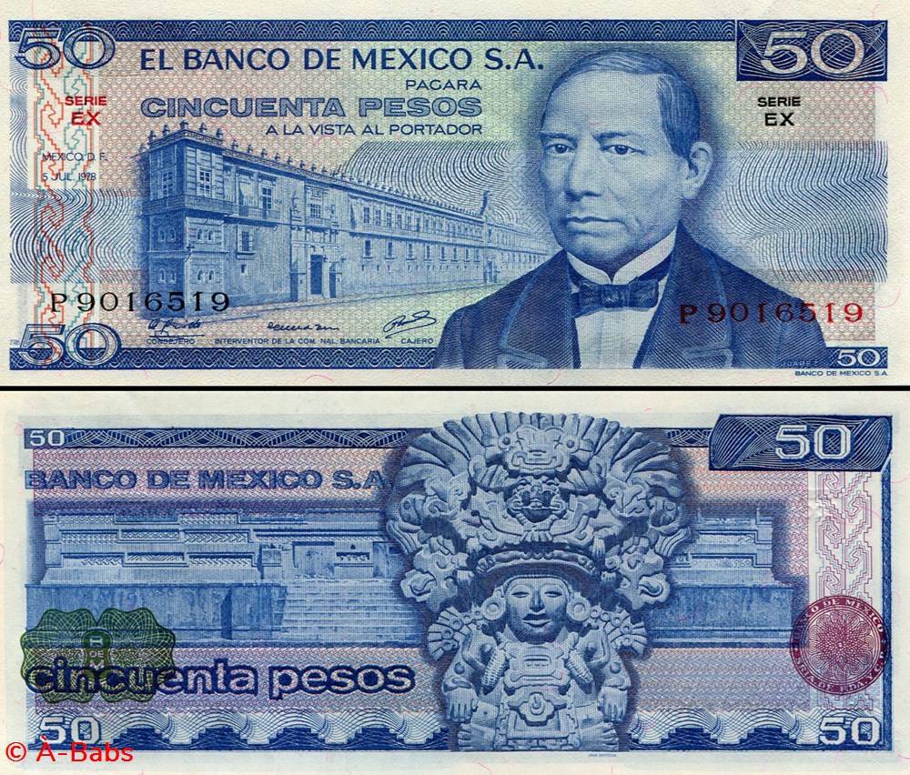 MEXIQUE - PICK 067a.EX - 50 PESOS - 1978 billets amerique du nord mexique pick 067a ex 50 pesos 1978