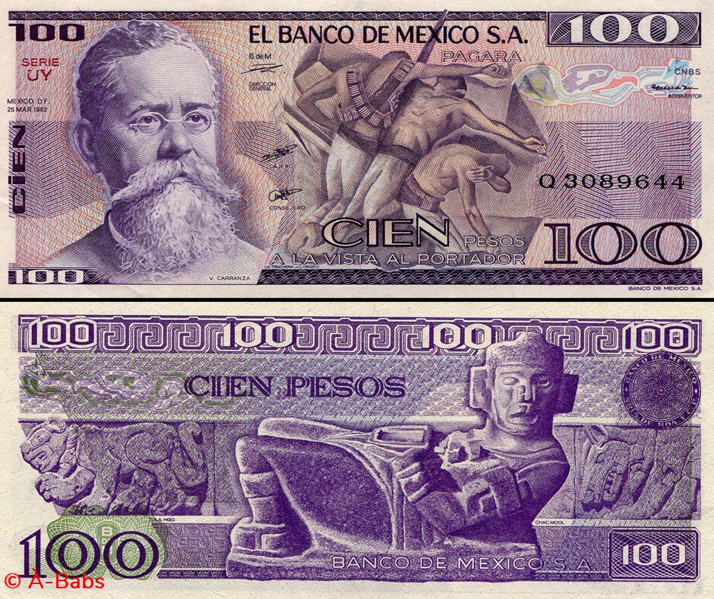 MEXIQUE - PICK 074c.UY - 100 PESOS - 1982 billets amerique du nord mexique pick 074c uy 100 pesos 1982