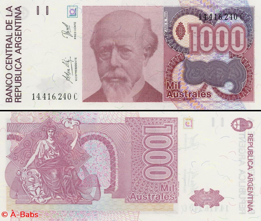 billets amerique du sud argentine pick 329 d 1000 australes 1990