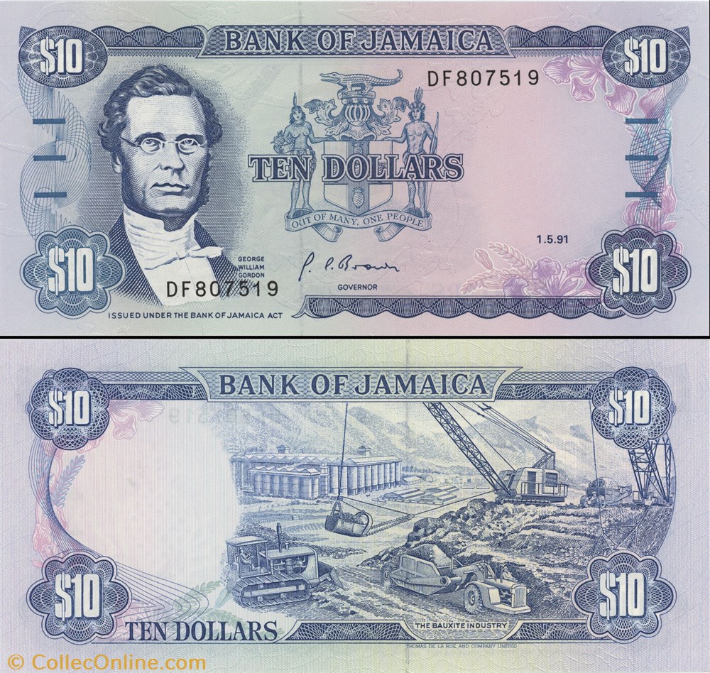 JAMAÏQUE - PICK 71d1 - 10 DOLLARS - 1991 billet amerique du nord jamaique pick 71d1 10 dollars 1991