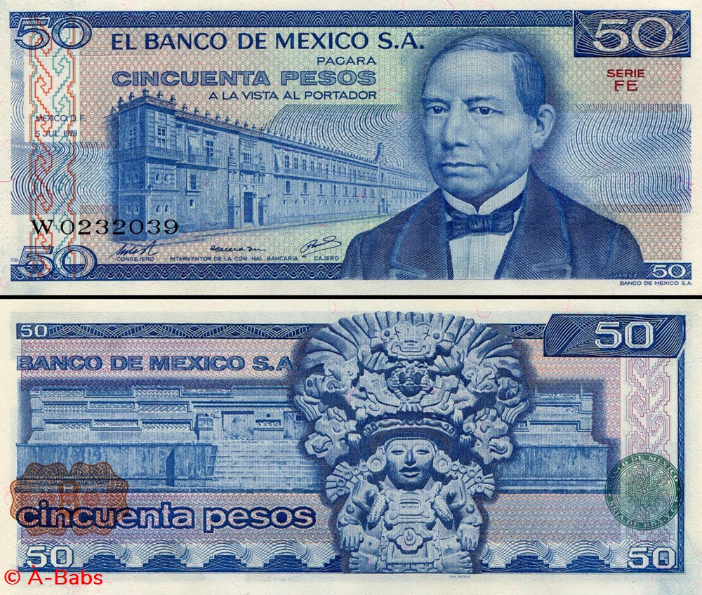 MEXIQUE - PICK 067a.FE - 50 PESOS - 1978 billets amerique du nord mexique pick 067a fe 50 pesos 1978