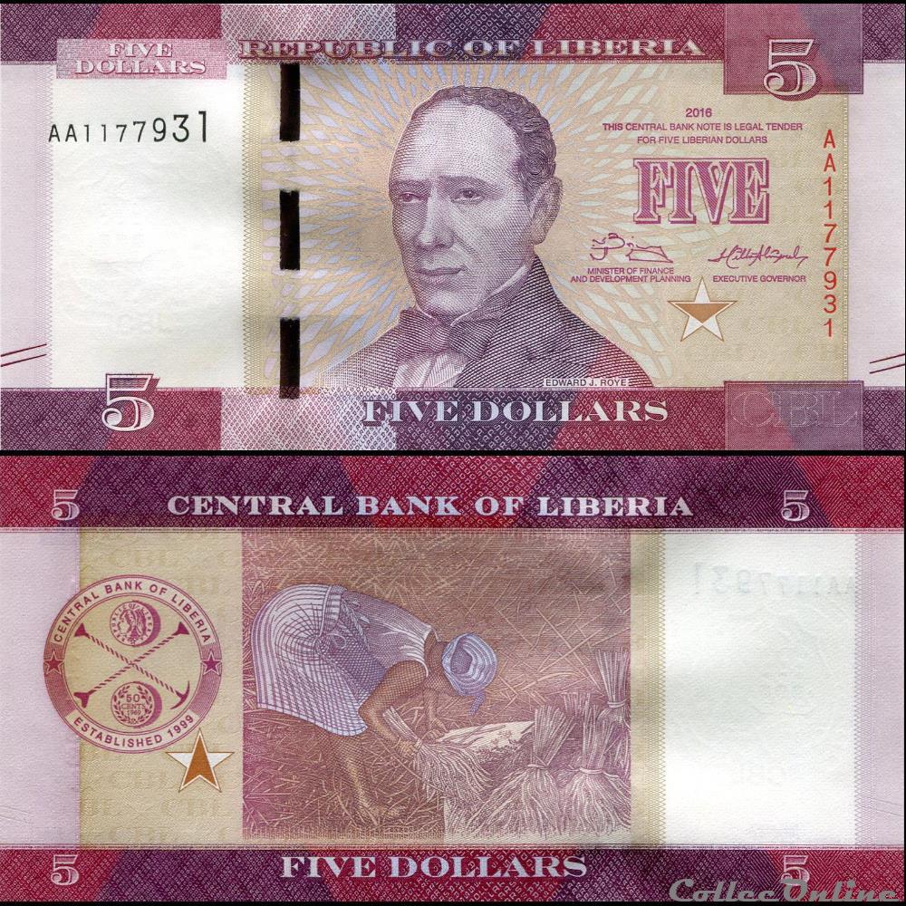 LIBERIA - PICK 31 a - 5 DOLLARS - 2016 billet afrique liberium liberia pick 31 a 5 dollars 2016