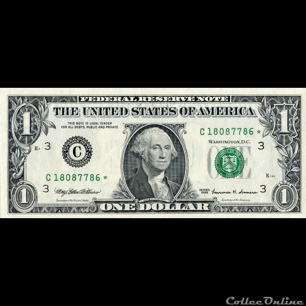 C- 1$ Federal Reserve Notes - Small Size 1999 Series billet amerique du nord etat uni c 1 federal reserve notes small size 1999 series