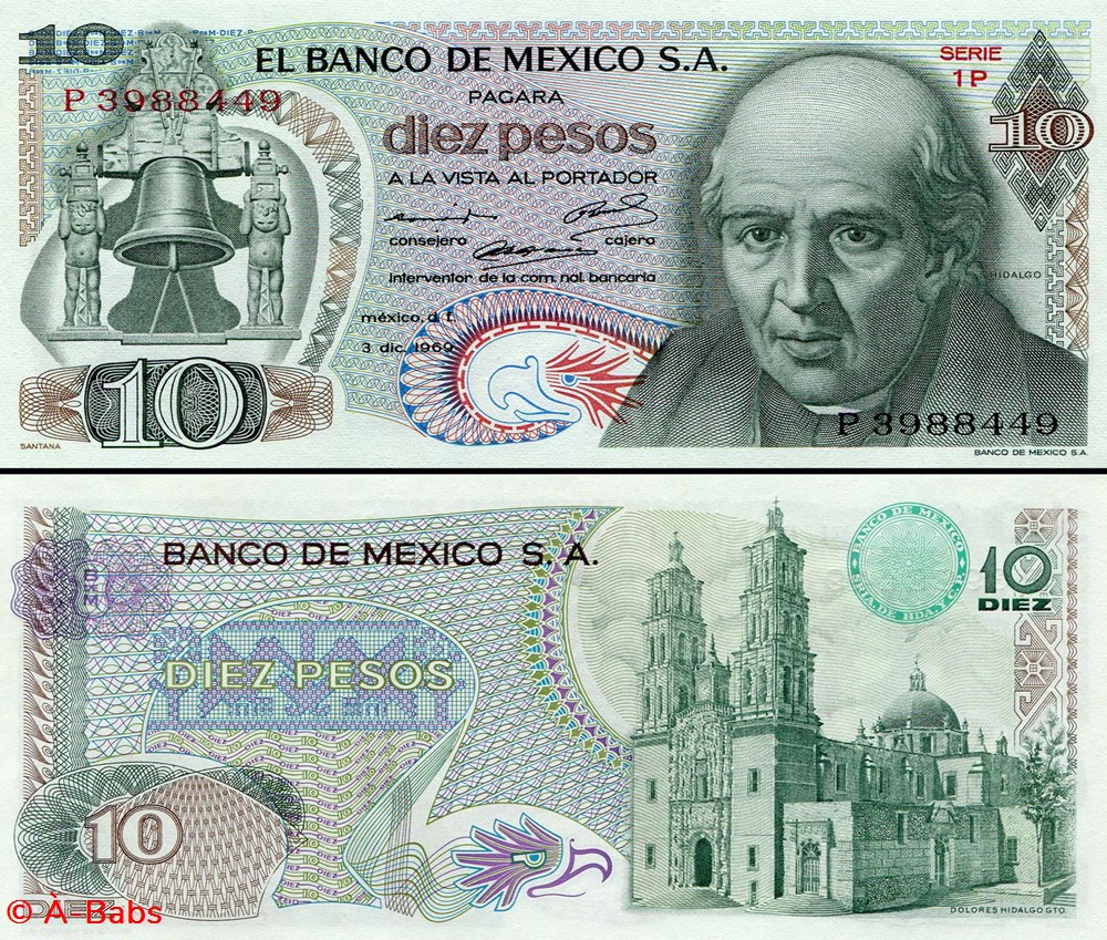 MEXIQUE - PICK 063b2 - 10 PESOS - 1969 billets amerique du nord mexique pick 063b2 10 pesos 1969