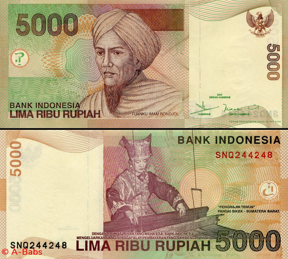 billets asie indonesie pick 142 f 5000 roupies 2006