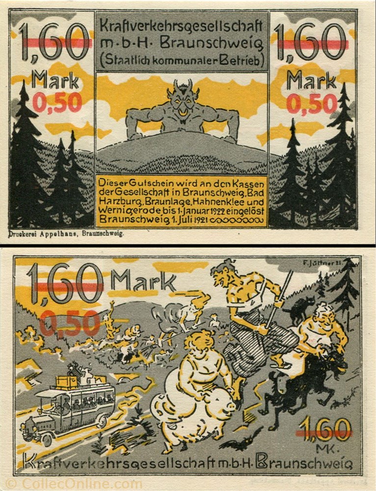 billet europe allemagne braunschweig kraftverkehr 0 50 mark sur 1 60