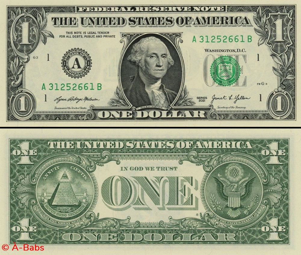 A- 1$ Federal Reserve Notes - Small Size 2021 Series billets amerique du nord etats unis a 1 federal reserve notes small size 2021 series