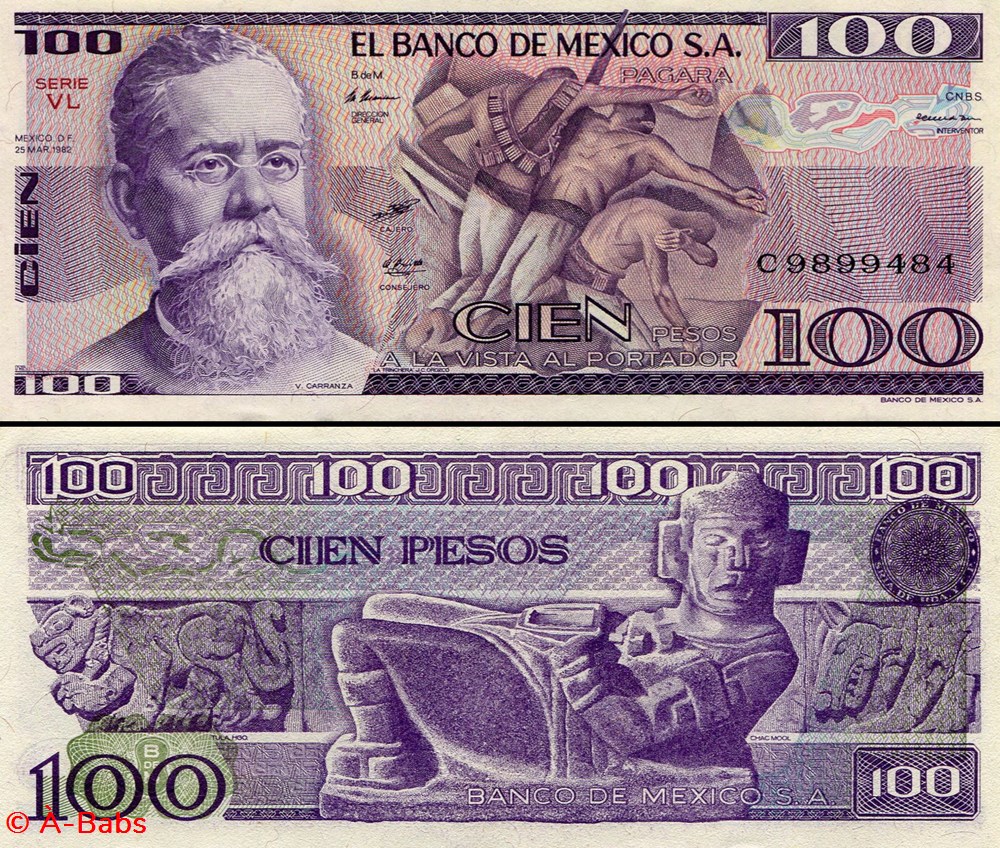billets amerique du nord mexique pick 074c vl 100 pesos 1982