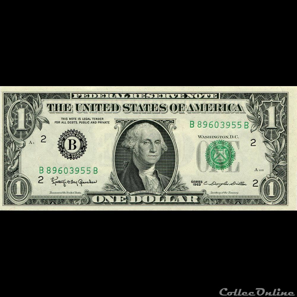 B- 1$ Federal Reserve Notes - Small Size 1963 Series billet amerique du nord etat uni b 1 federal reserve notes small size 1963 series