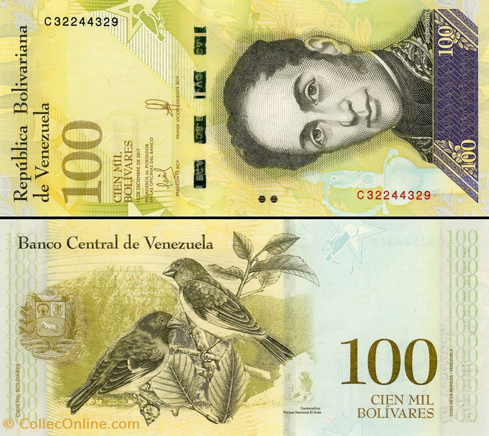 billets amerique du sud venezuela pick 100e 100 000 bolivares 2017