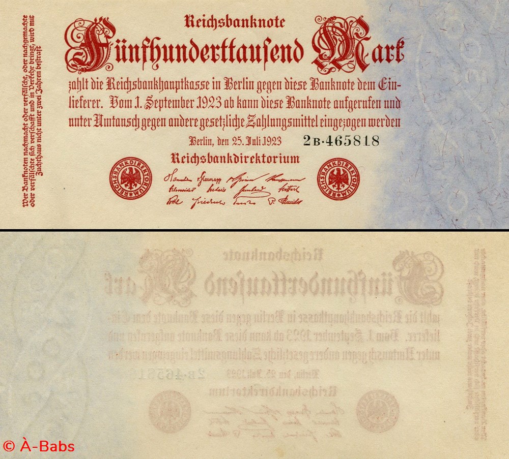 ALLEMAGNE - PICK 092-2 - 500 000 MARK - 1923 billets europe allemagne pick 092 2 500 000 mark 1923