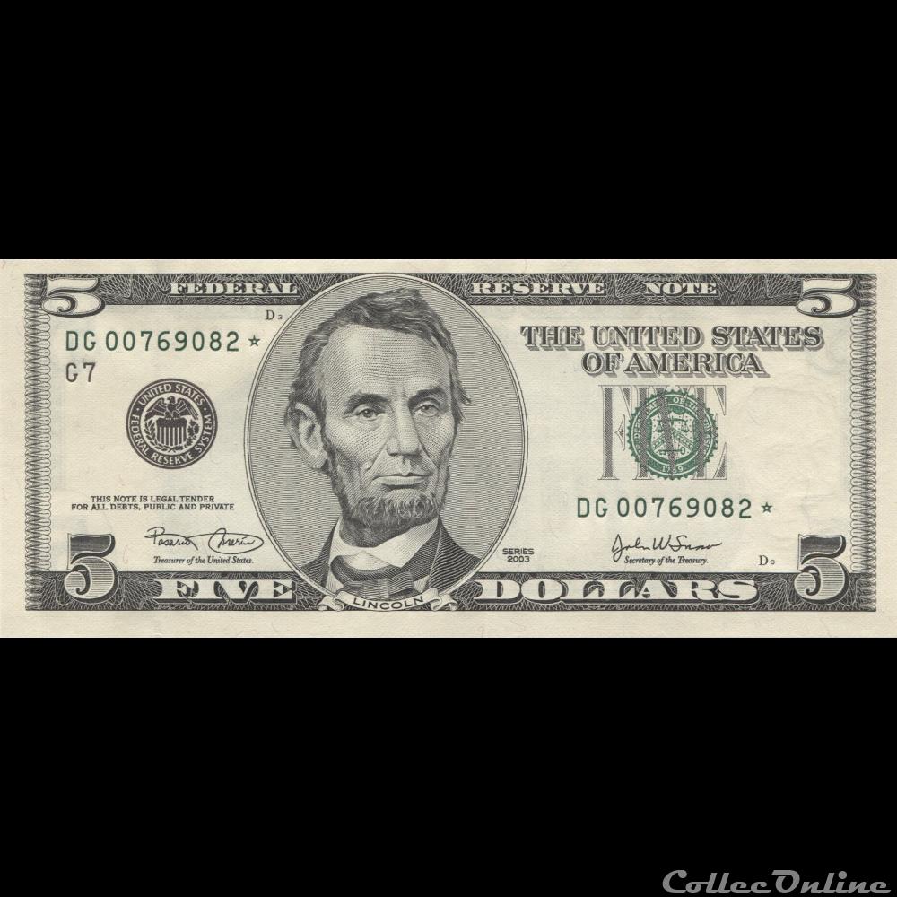 5$ Federal Reserve Notes - Small Size 2003 Series billets amerique du nord etats unis 5 federal reserve notes small size 2003 series