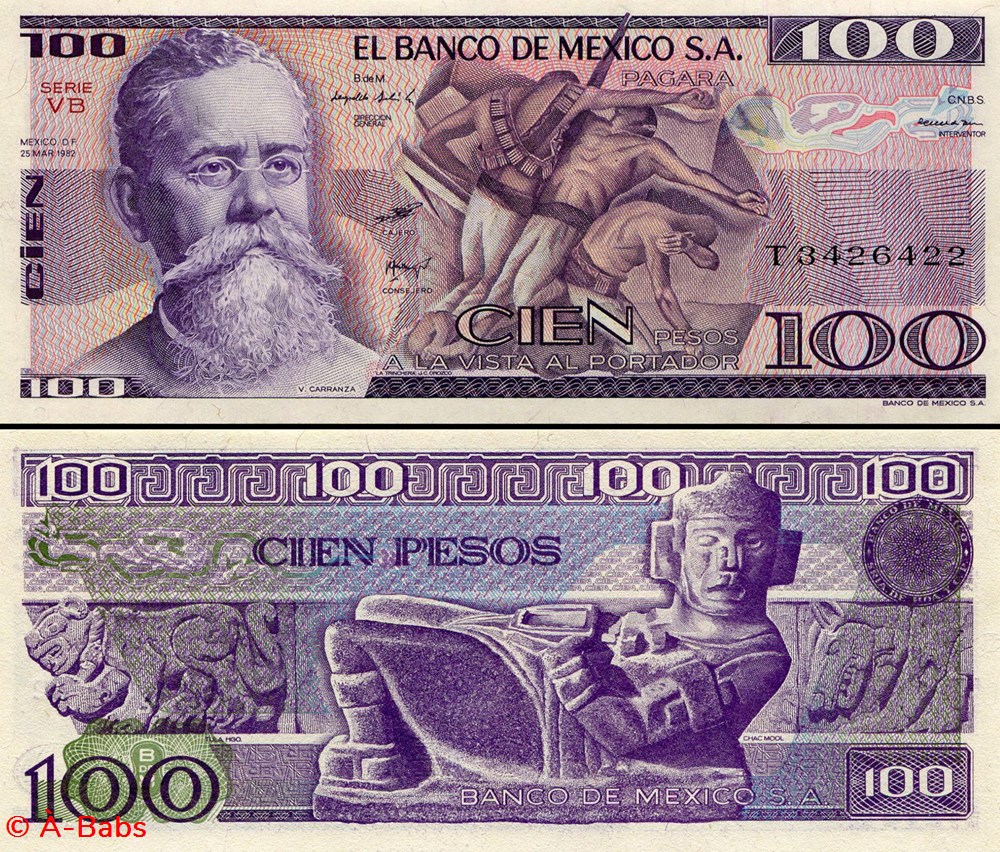 MEXIQUE - PICK 074c.VB - 100 PESOS - 1982 billets amerique du nord mexique pick 074c vb 100 pesos 1982