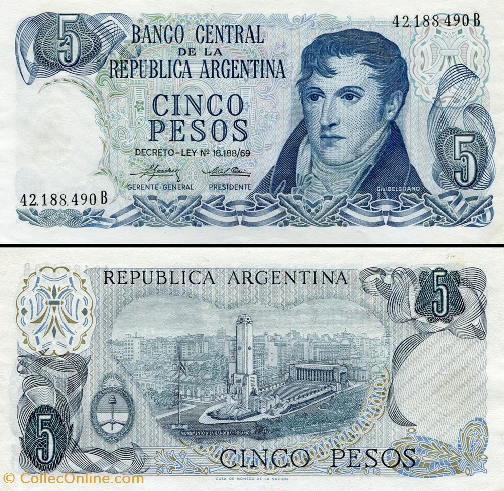 ARGENTINE - PICK 294 a 2 - 5 PESOS - 1974 billets amerique du sud argentine pick 294 a 2 5 pesos 1974