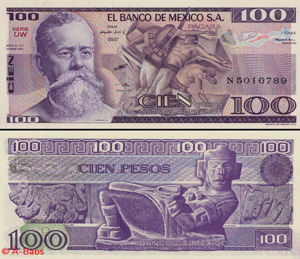 MEXIQUE - PICK 074c.UW - 100 PESOS - 1982 billets amerique du nord mexique pick 074c uw 100 pesos 1982