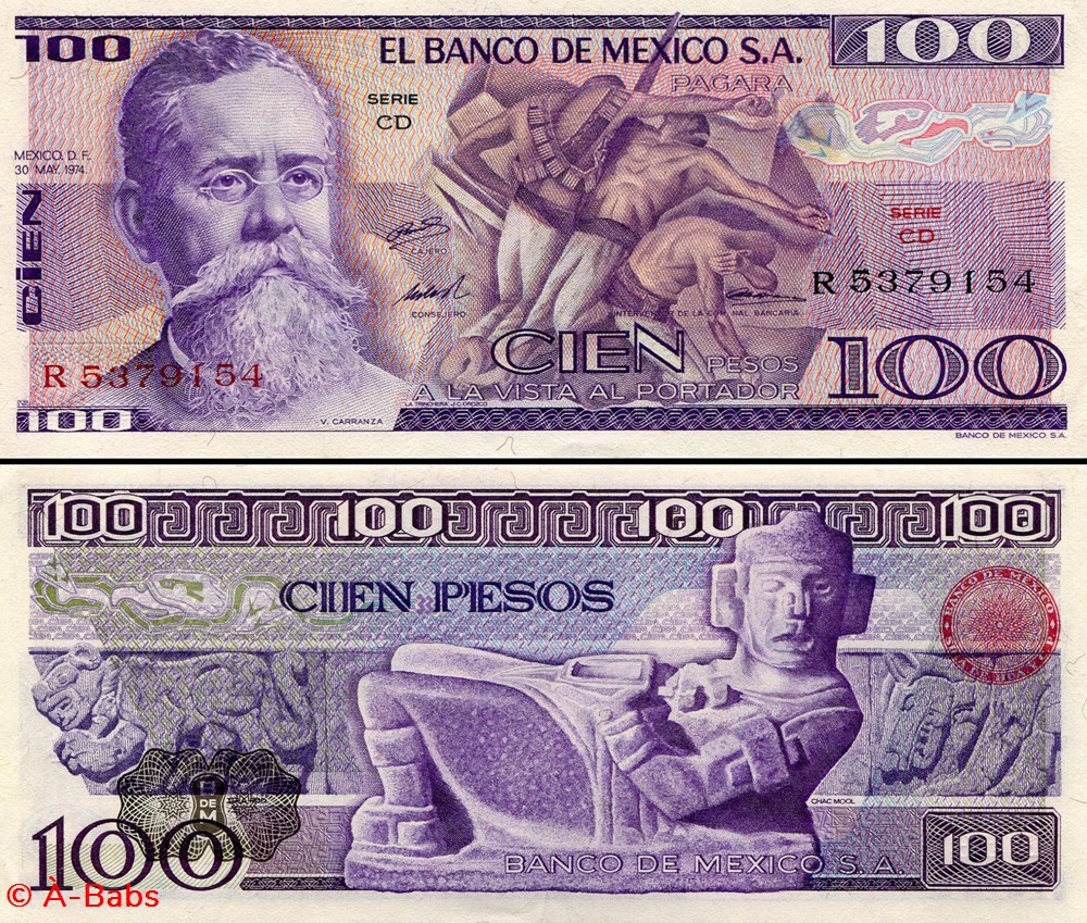 MEXIQUE - PICK 066a.CD - 100 PESOS - 1974 billets amerique du nord mexique pick 066a cd 100 pesos 1974