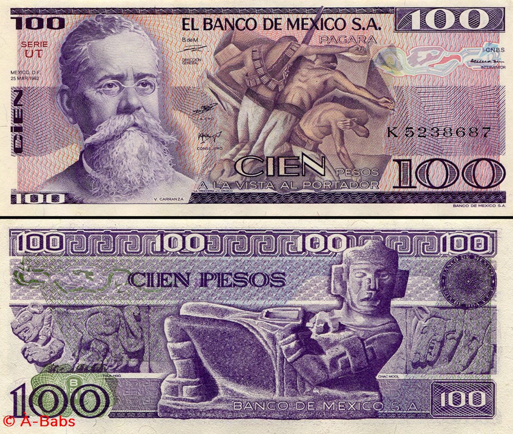 MEXIQUE - PICK 074c.UT - 100 PESOS - 1982 billets amerique du nord mexique pick 074c ut 100 pesos 1982
